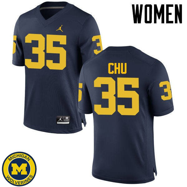 Womens University of Michigan #35 Brian Chu Navy Stitched Football Jersey